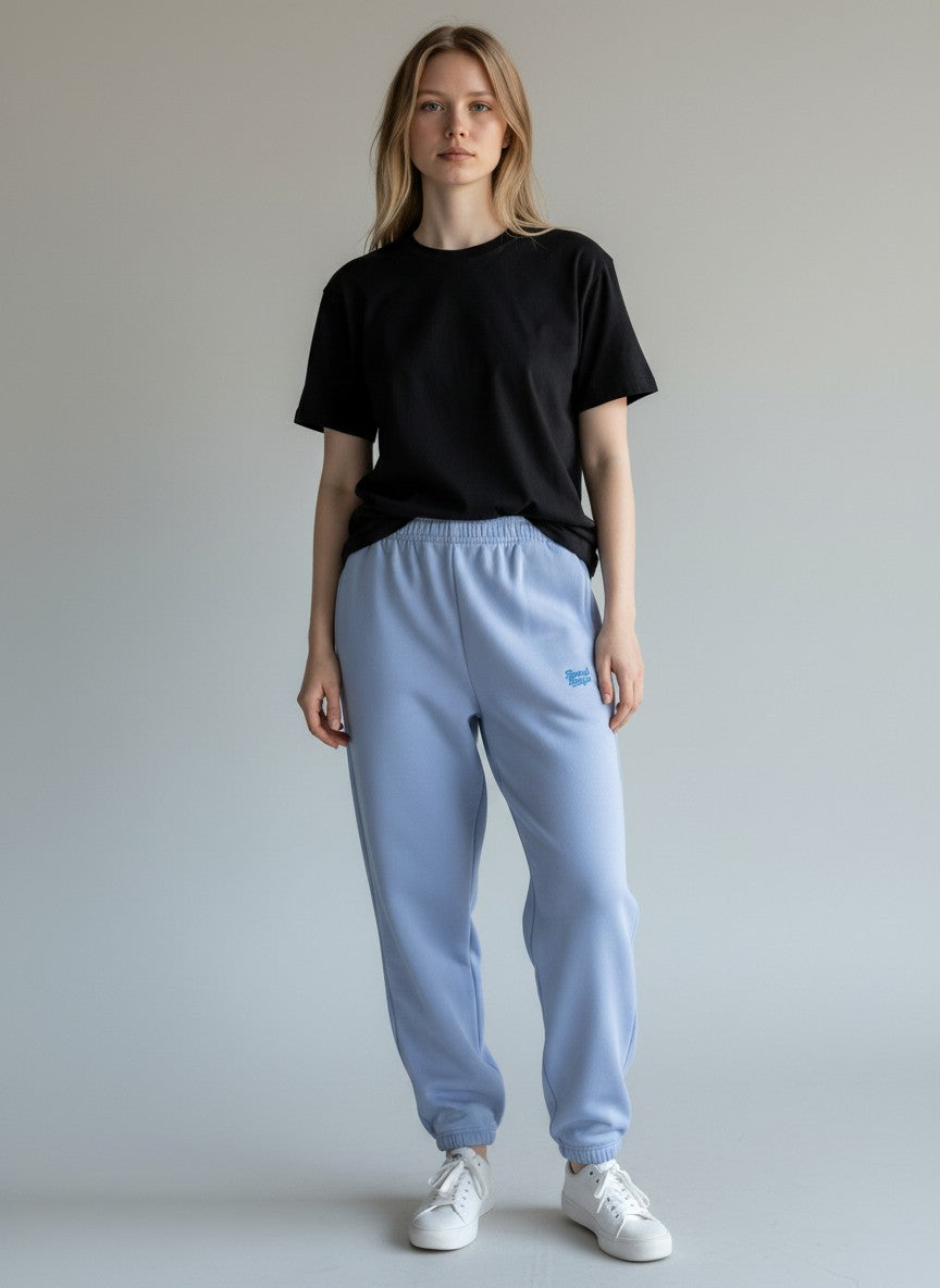 BeachBodyz® light blue fluffy cotton blend oversized jogging pants with embroidered logo.