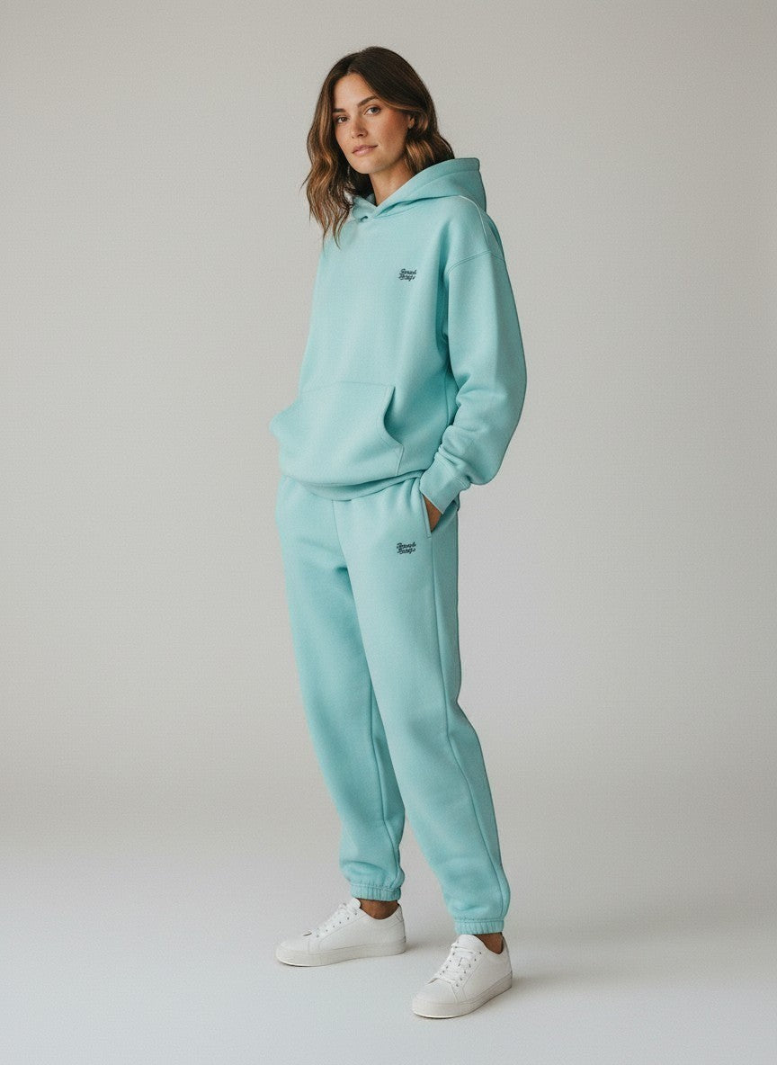 BeachBodyz® light blue fluffy oversized jogging pants with elastic waistband and drawstring.