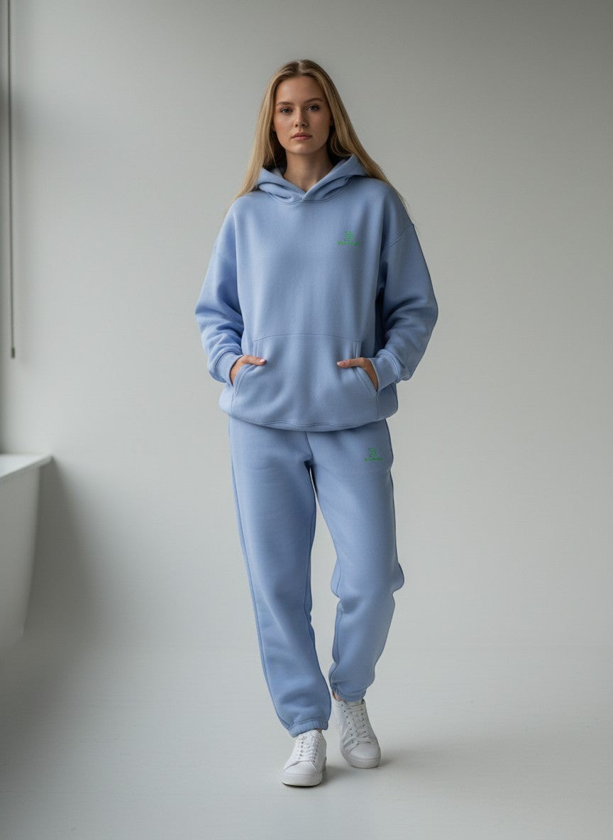 BeachBodyz® light blue fluffy oversized jogginghose with green logo