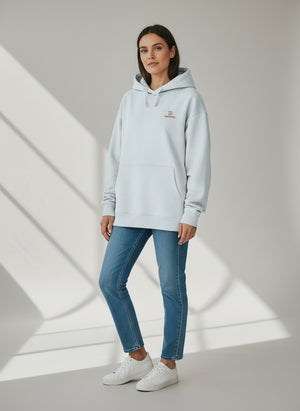 BeachBodyz® light blue oversized hoodie made from 400gsm organic cotton with a small embroidered logo on the chest.