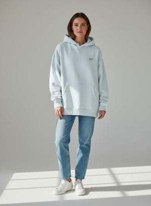 BeachBodyz® light blue oversized hoodie made from 400gsm organic cotton with embroidered logo on chest.