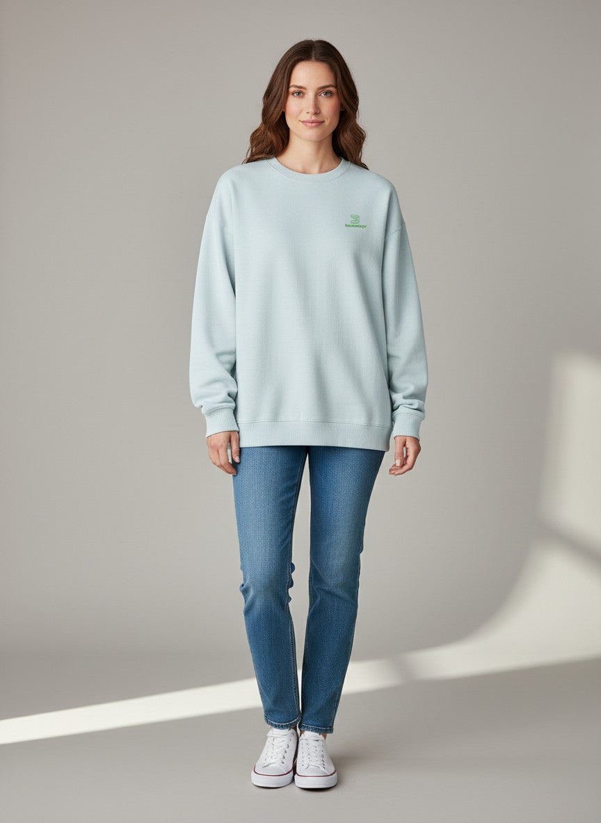 BeachBodyz® light blue oversized sweatshirt made from organic cotton with embroidered logo on chest.