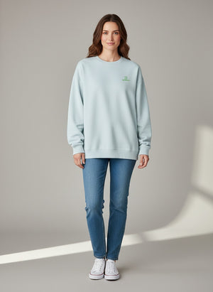 BeachBodyz® light blue oversized sweatshirt made from organic cotton with embroidered logo on chest.