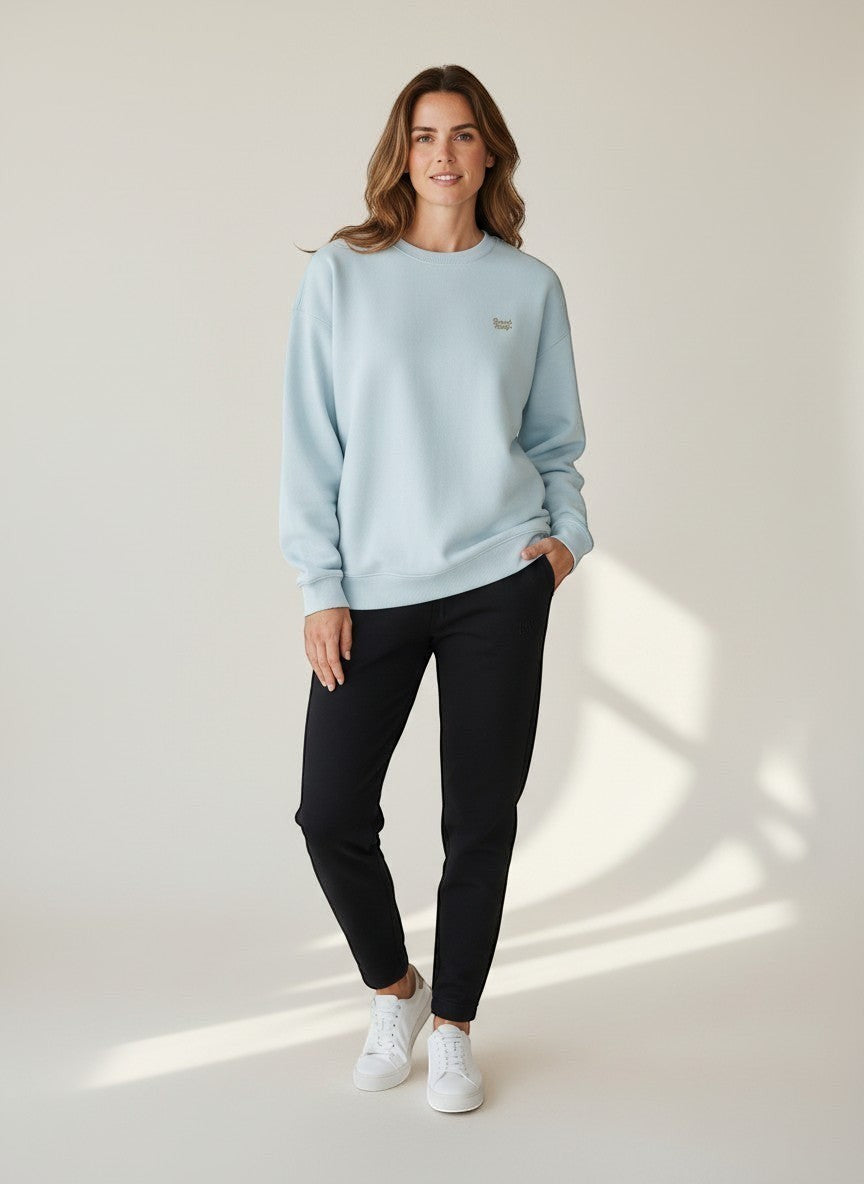 BeachBodyz® light blue oversized sweatshirt made from organic cotton with embroidered logo on chest.