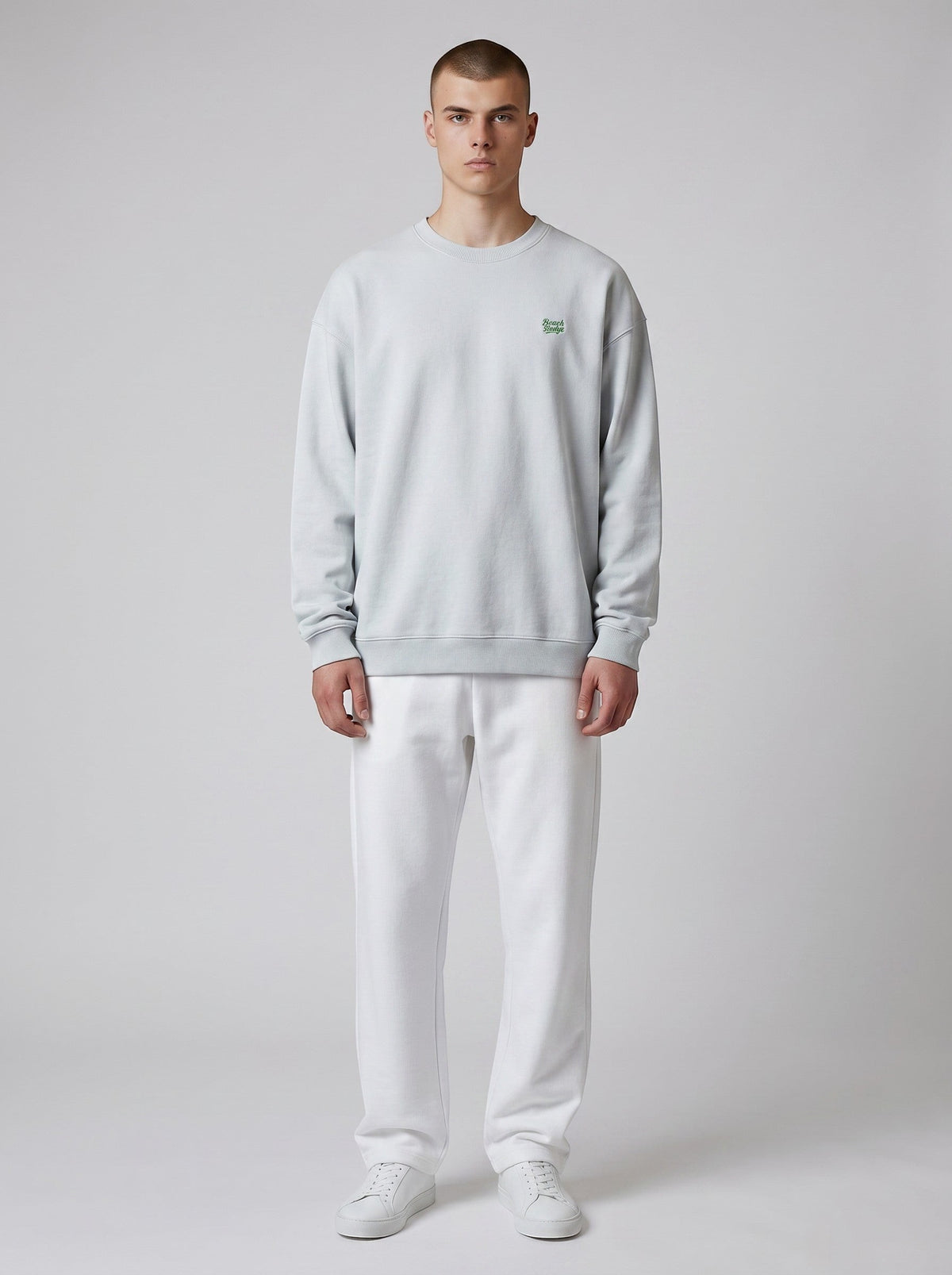 BeachBodyz® light blue oversized sweatshirt made from organic cotton with embroidered logo on chest.