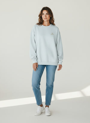 BeachBodyz® light blue oversized sweatshirt made from organic cotton with a subtle embroidered logo on the chest.