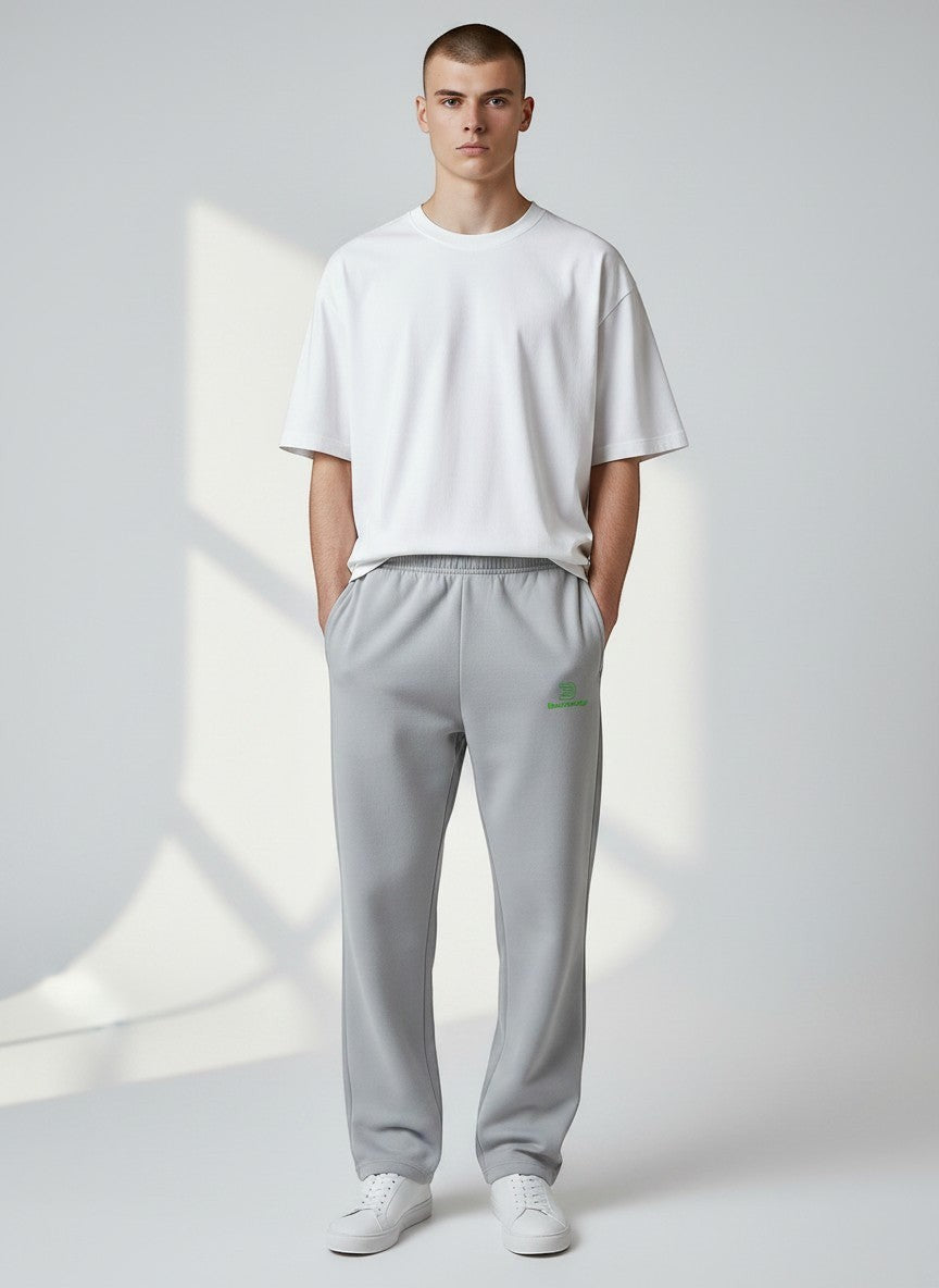 BeachBodyz® light grey cotton blend jogging pants with green logo. Comfortable streetwear for men and women.