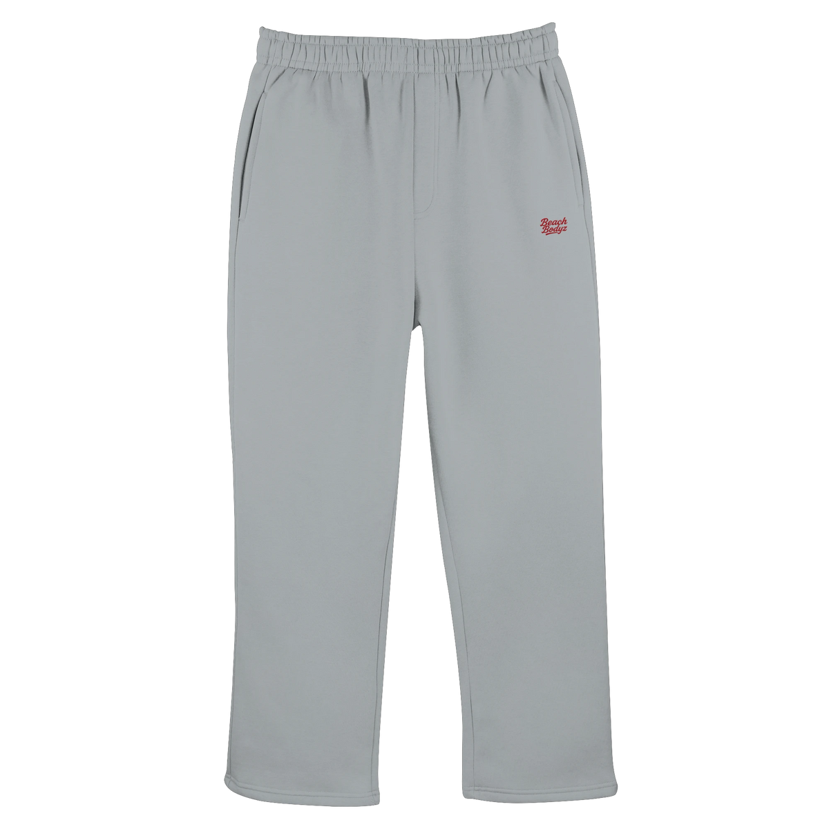 BeachBodyz® light grey cotton-polyester blend jogging pants with embroidered logo and elastic waistband.