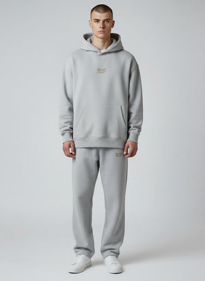 BeachBodyz® light grey fluffy cotton blend jogging pants with elastic waistband and embroidered logo.