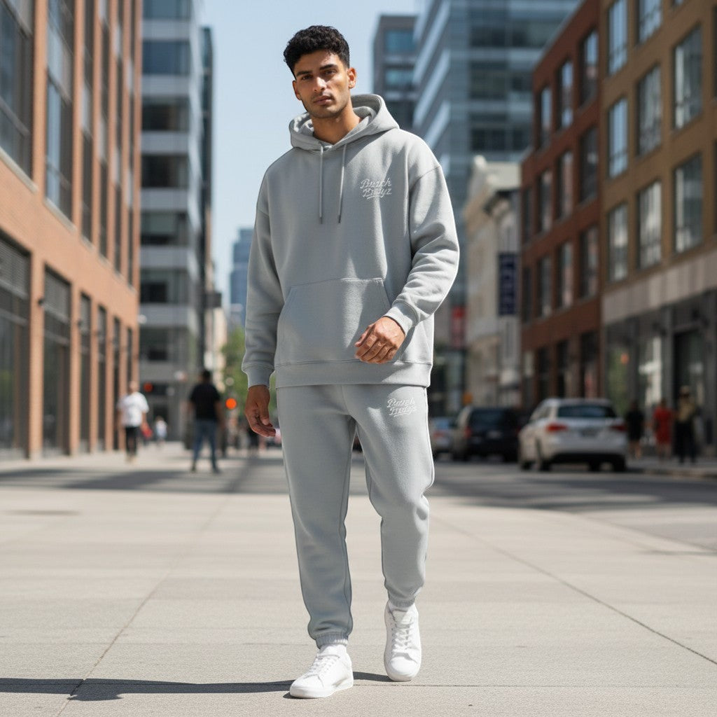 BeachBodyz® light grey cotton blend joggers with elastic waistband and subtle logo embroidery.