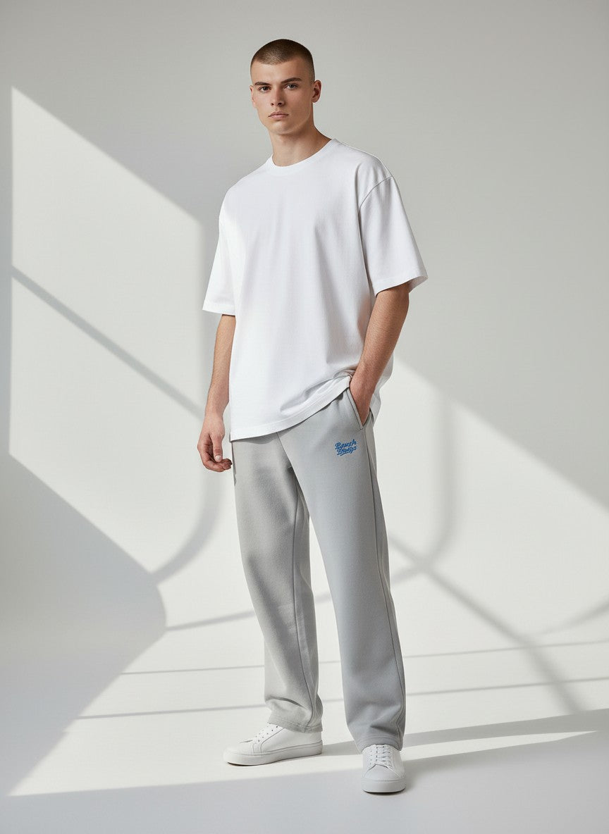 BeachBodyz® light grey premium cotton blend jogging pants with elastic waistband and subtle logo.