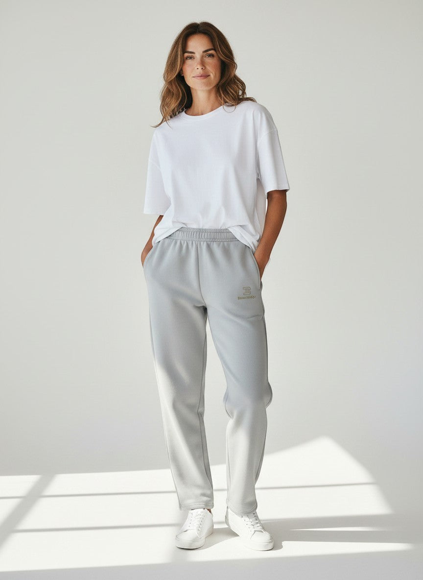 BeachBodyz® light grey cotton-blend jogging pants with elastic waistband and subtle logo.