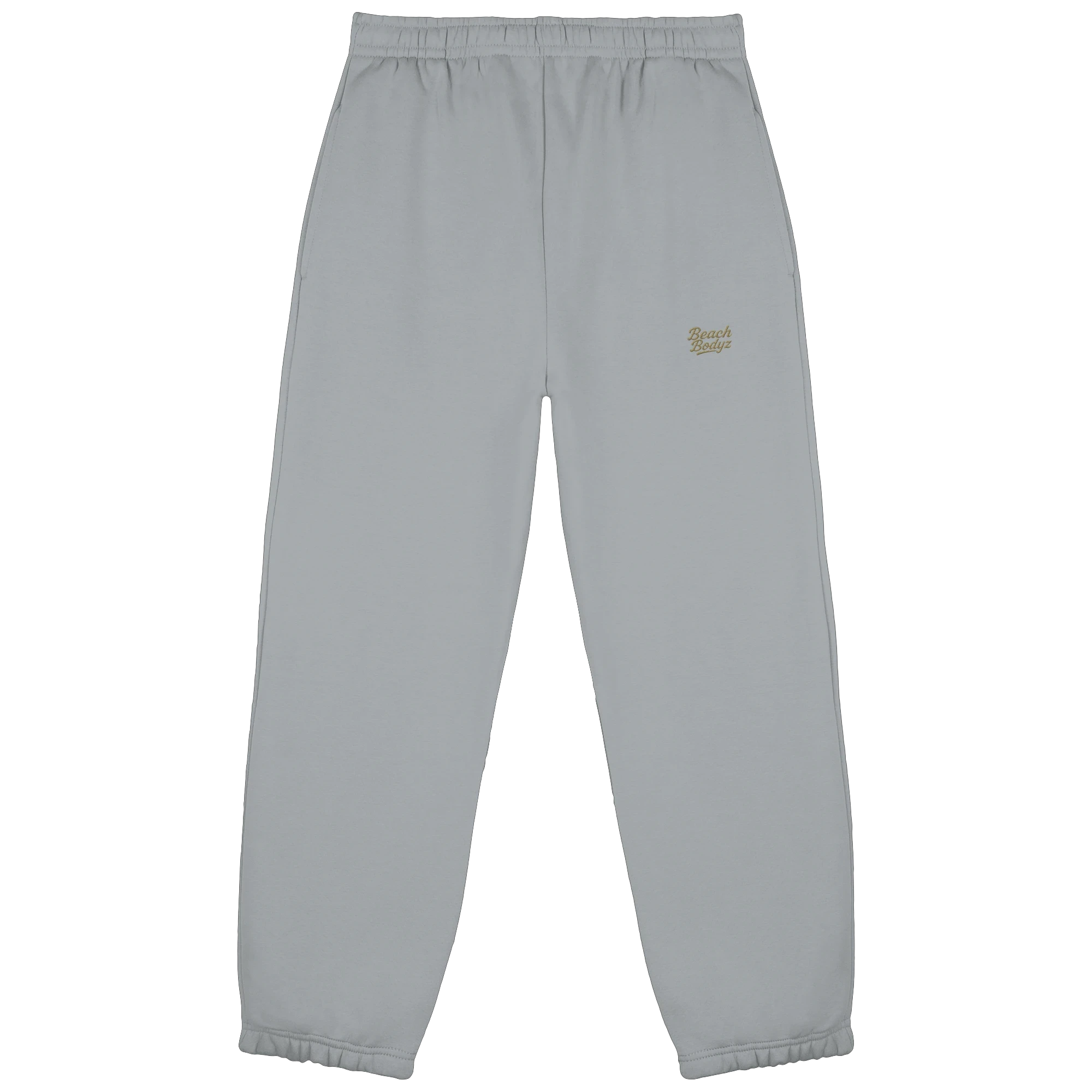 BeachBodyz® light grey fluffy cotton blend jogging pants with elastic waistband and logo.