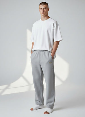 BeachBodyz® light grey cotton-polyester blend jogginghose with embroidered logo and elastic waistband.