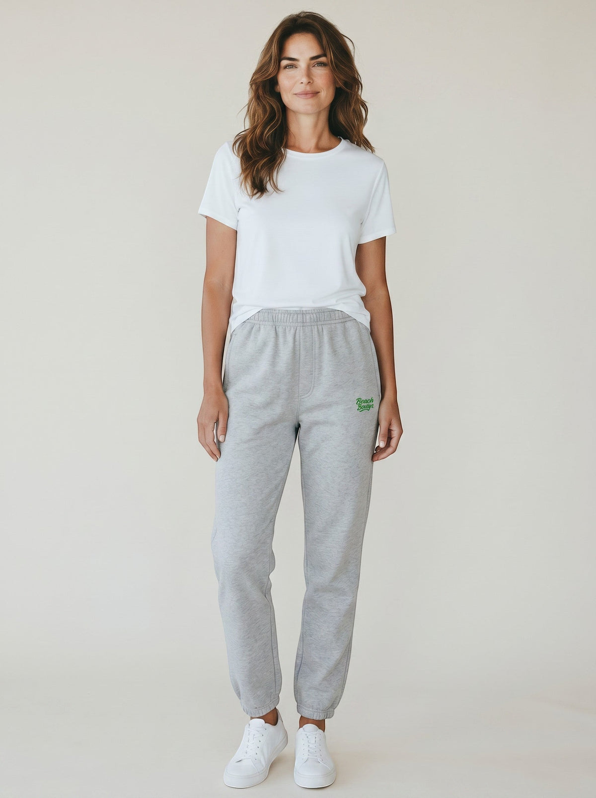 BeachBodyz® light grey cotton-polyester blend Monster Sport jogginghose with embroidered logo on left thigh.