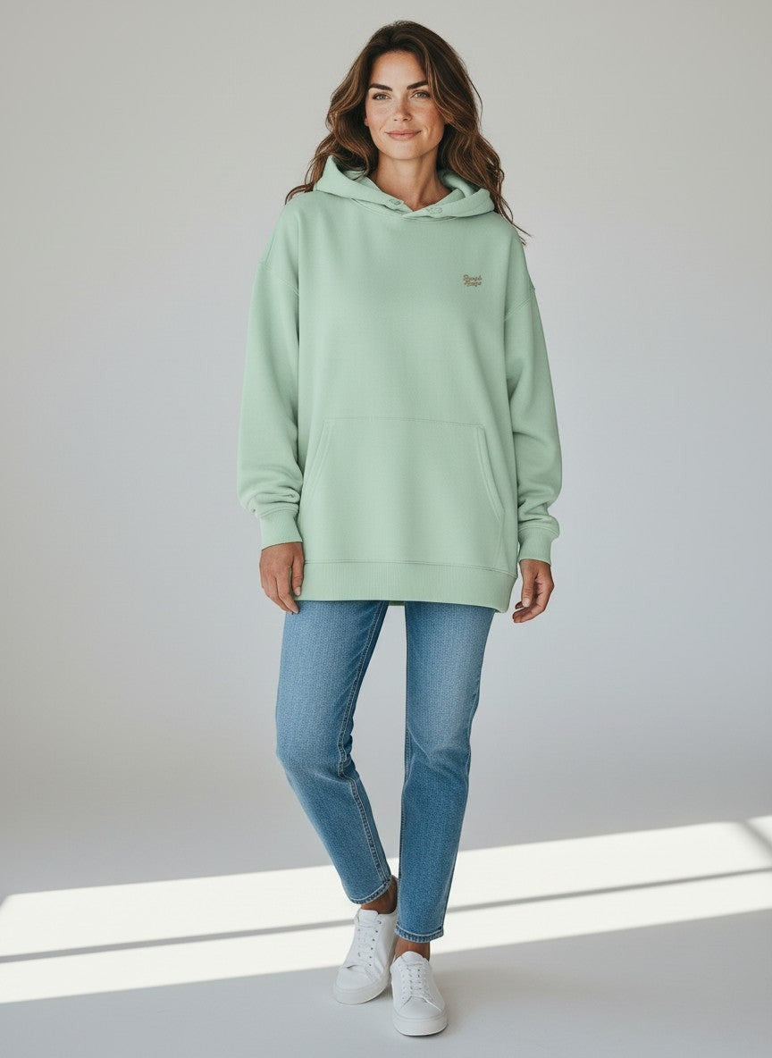 BeachBodyz® light mint green oversized hoodie made from 400gsm organic cotton with embroidered logo on chest.