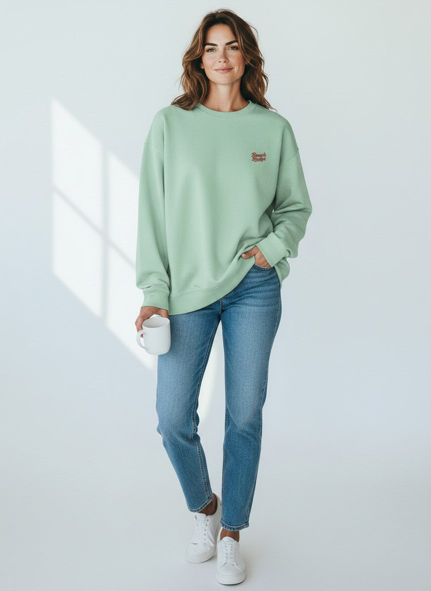 BeachBodyz® mint green oversized sweatshirt made from organic cotton with a small embroidered logo on the chest.