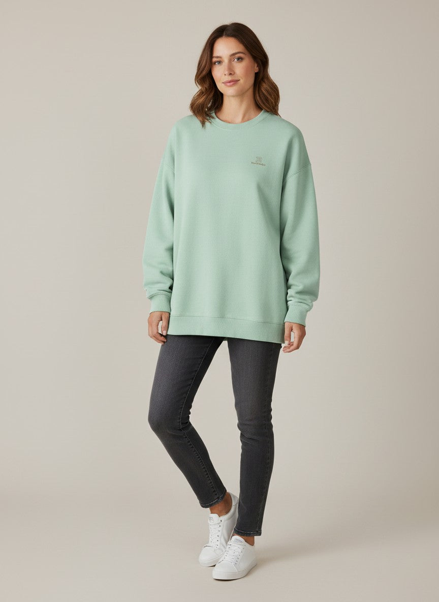 BeachBodyz® mint green oversized sweatshirt made from organic cotton with subtle embroidered logo on chest.