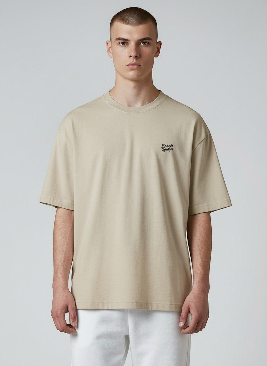 BeachBodyz® Natural Raw oversized t-shirt made from bio-cotton with a small embroidered logo on the chest.