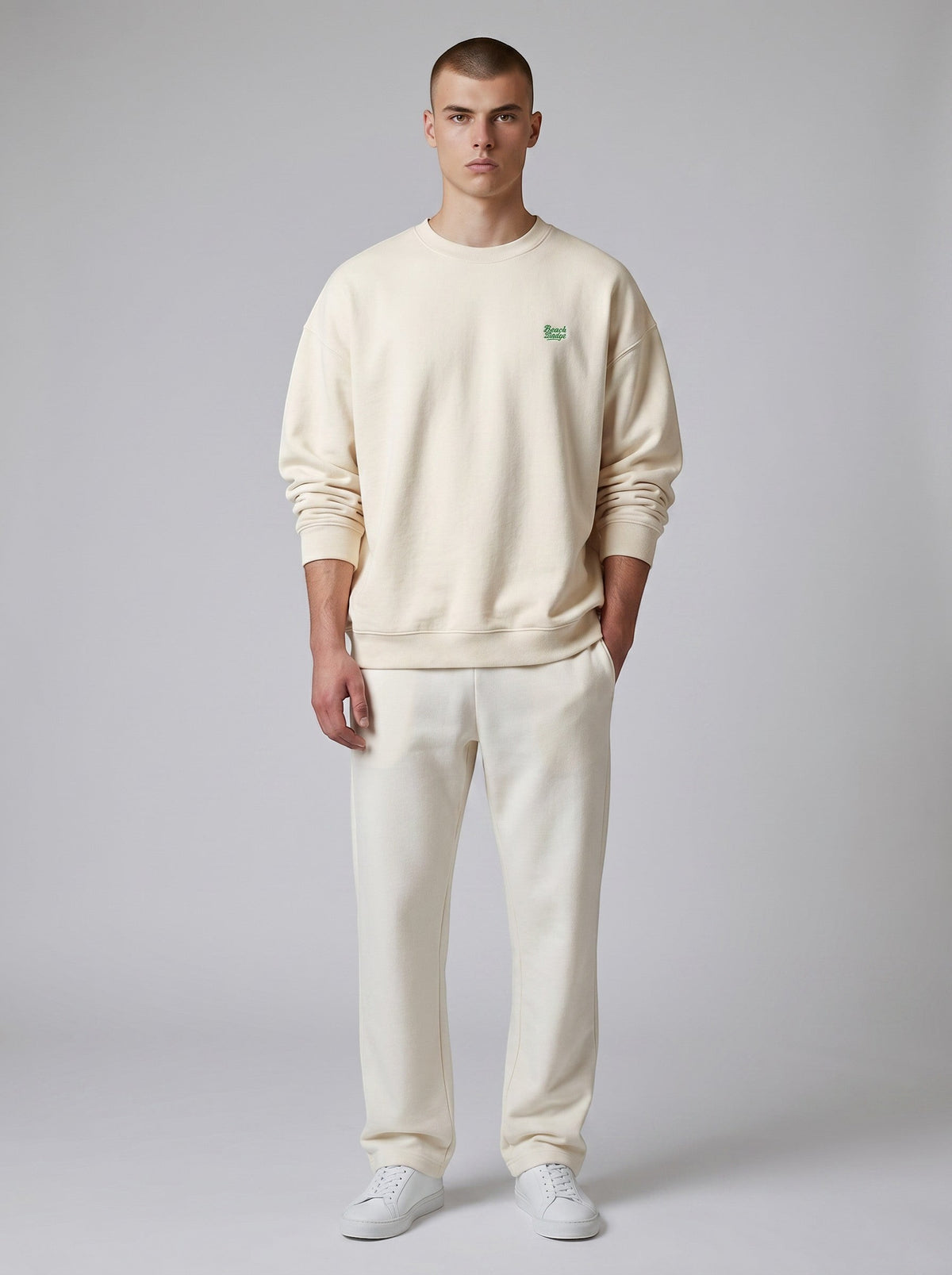 BeachBodyz® Natural Raw oversized sweatshirt made from organic cotton with embroidered logo.