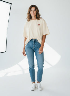 BeachBodyz® natural raw oversized t-shirt made from 100% organic cotton with embroidered logo on chest.