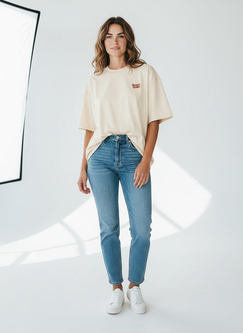 BeachBodyz® natural raw oversized t-shirt made from 100% organic cotton with embroidered logo on chest.