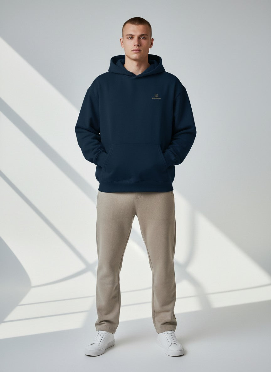 BeachBodyz® navy blue oversized hoodie made from 400gsm bio-cotton with embroidered logo on chest.