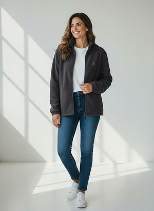 BeachBodyz® navy fleece jacket for men and women with zip closure and embroidered logo.