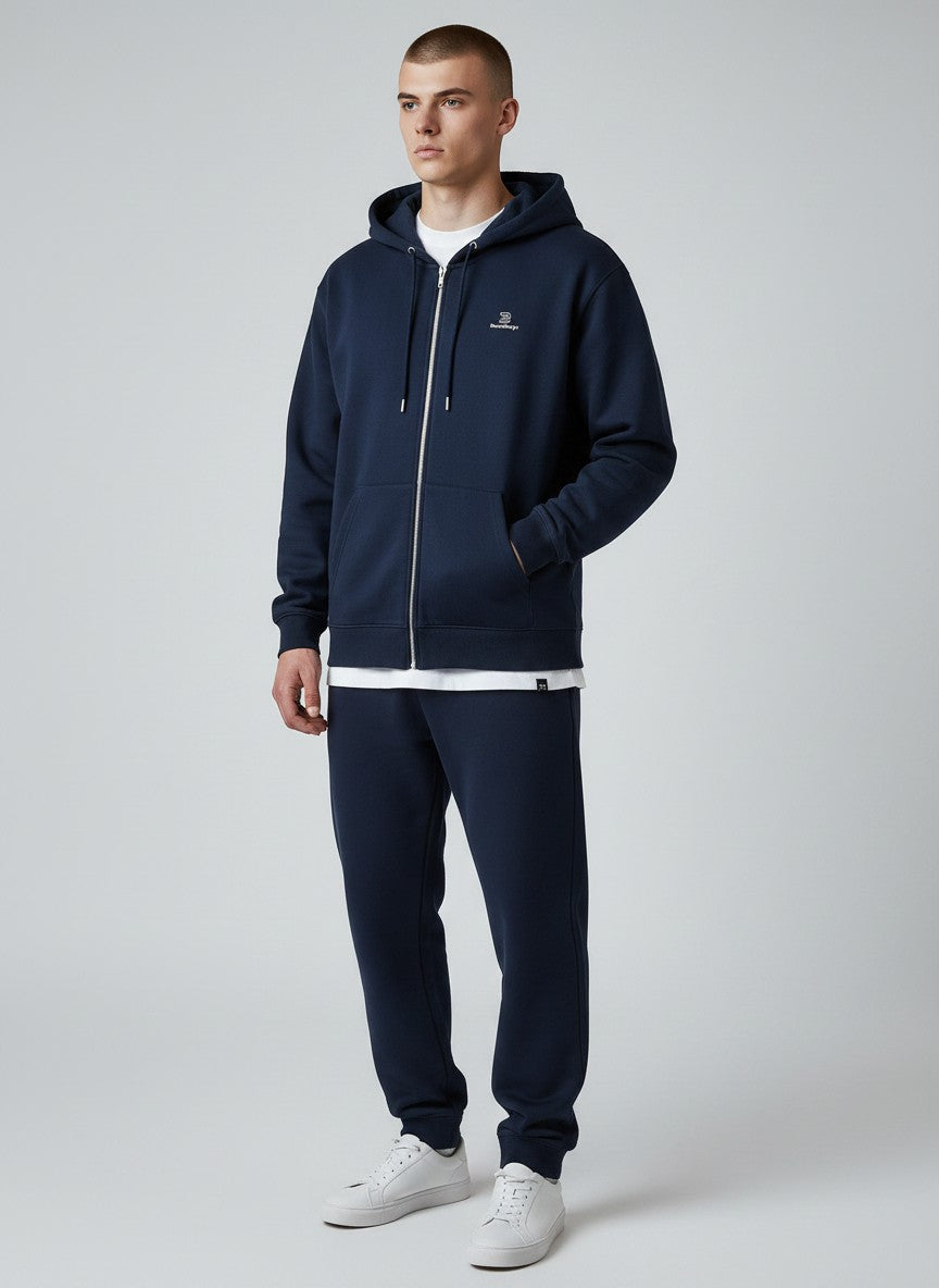 BeachBodyz® navy blue zip-up hoodie with subtle "Silence" embroidery and logo on chest. Made from organic cotton blend.