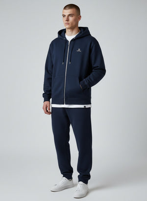 BeachBodyz® navy blue zip-up hoodie with subtle "Silence" embroidery and logo on chest. Made from organic cotton blend.