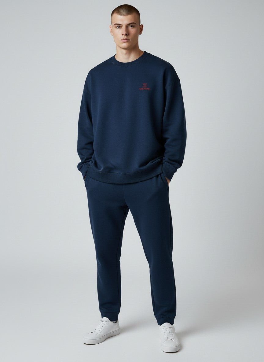 BeachBodyz® navy blue oversized sweatshirt made from bio-cotton with a small red embroidered logo on the chest.