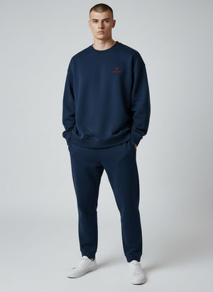 BeachBodyz® navy blue oversized sweatshirt made from bio-cotton with a small red embroidered logo on the chest.