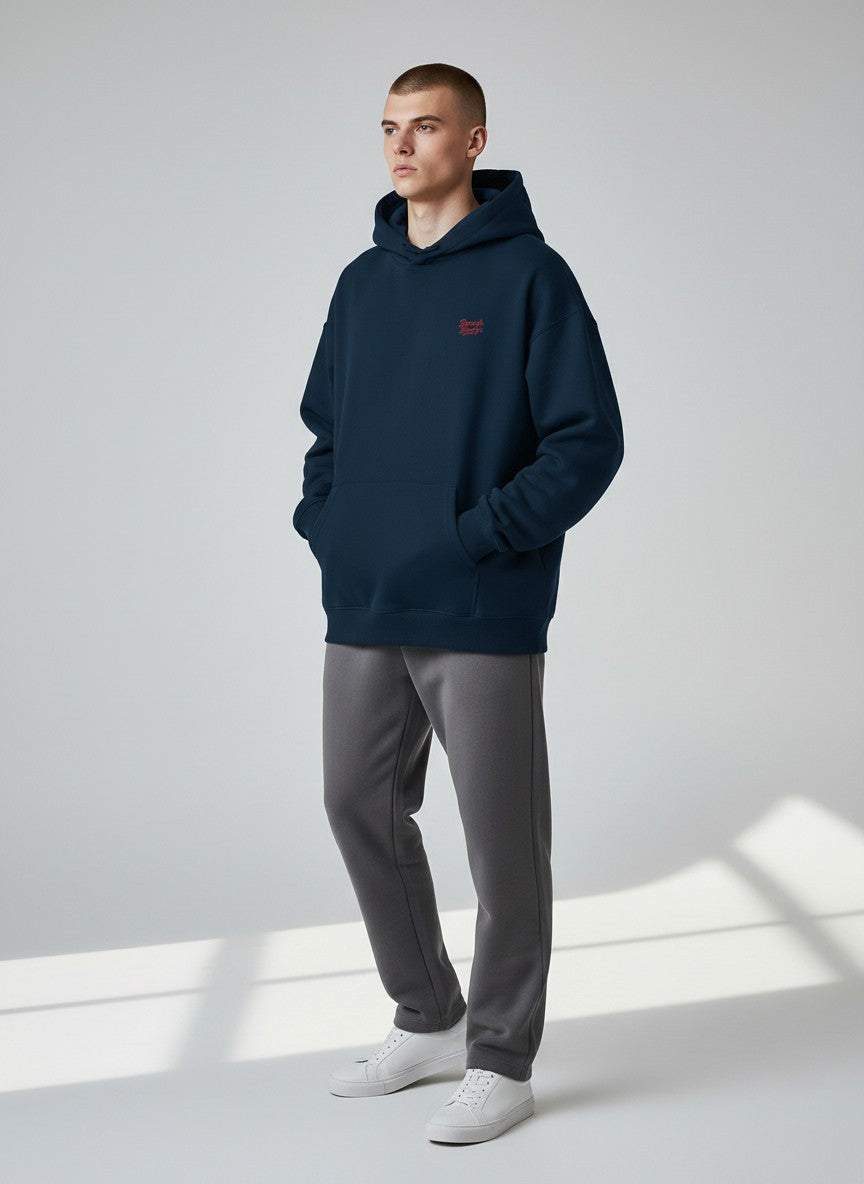 BeachBodyz® navy blue oversized hoodie made from 400gsm organic cotton with embroidered logo on chest.