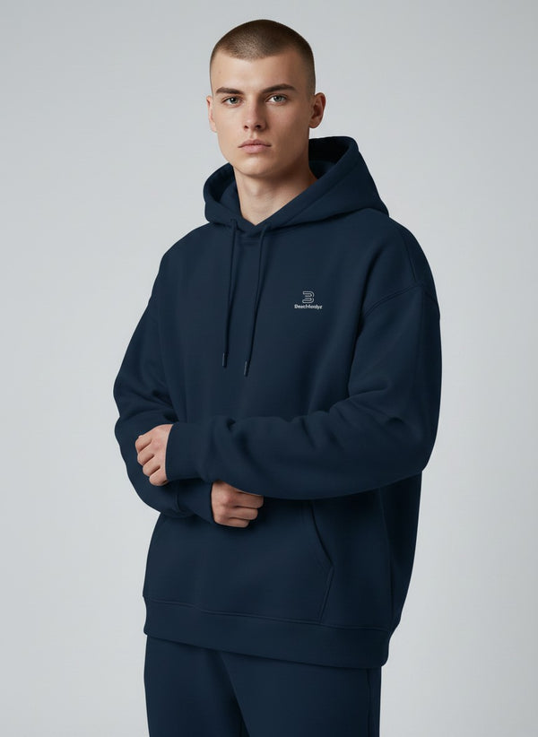 BeachBodyz® navy blue oversized hoodie made from 400gsm organic cotton with embroidered logo on chest.