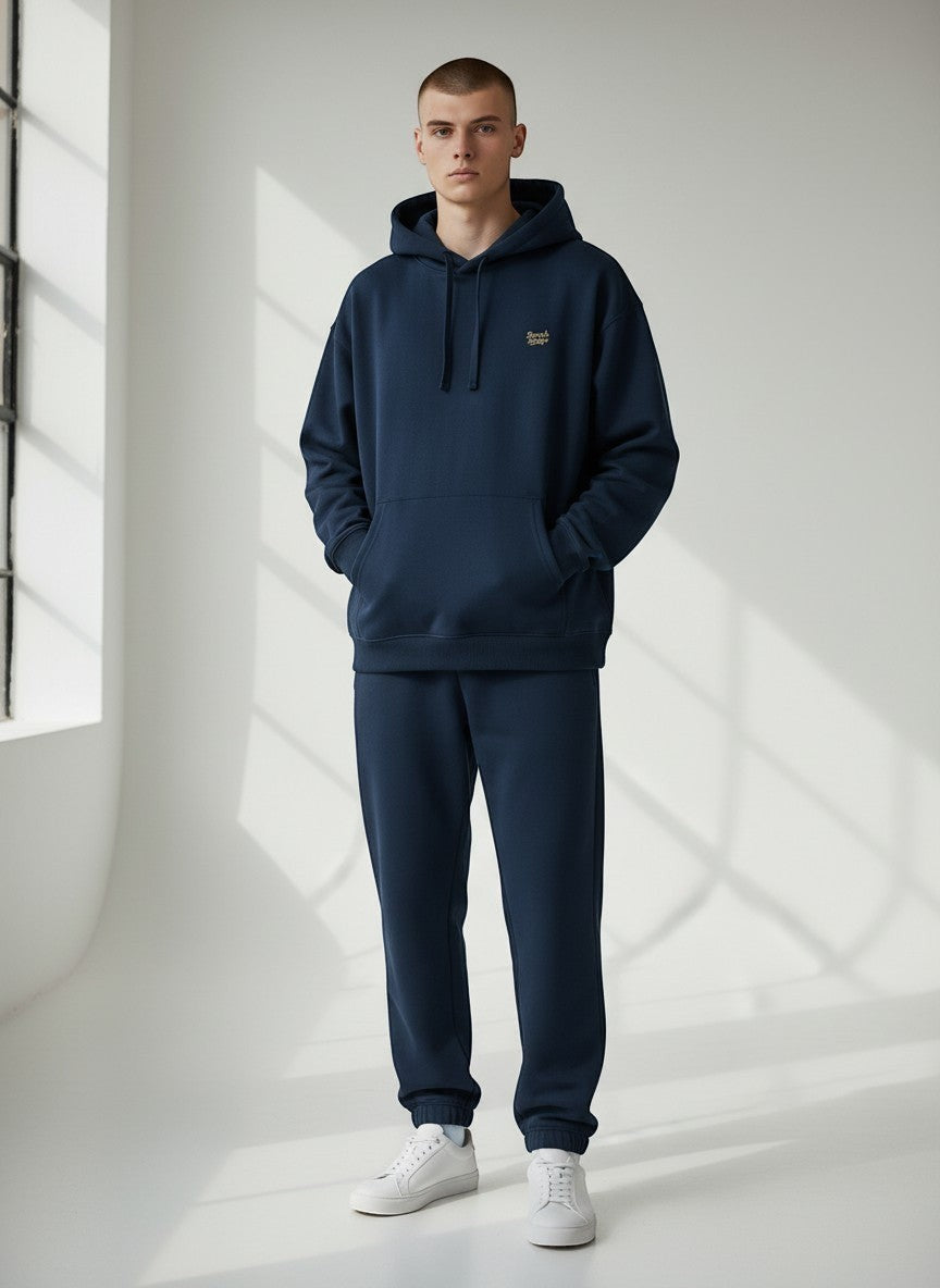 BeachBodyz® navy blue oversized hoodie made from 400gsm organic cotton with embroidered logo on chest.