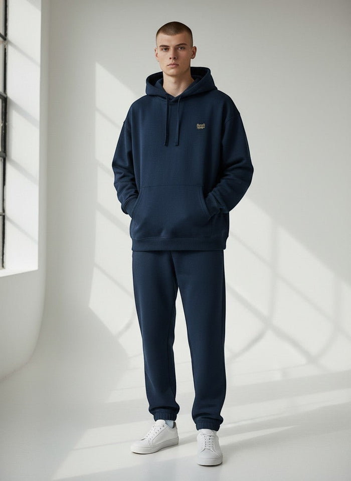 BeachBodyz® navy blue oversized hoodie made from 400gsm organic cotton with embroidered logo on chest.