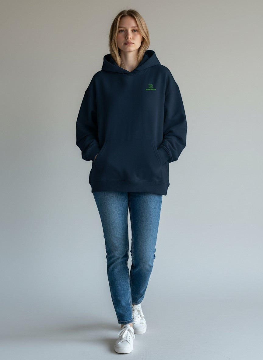 BeachBodyz® navy blue oversized hoodie made from 400gsm organic cotton with embroidered logo on chest.
