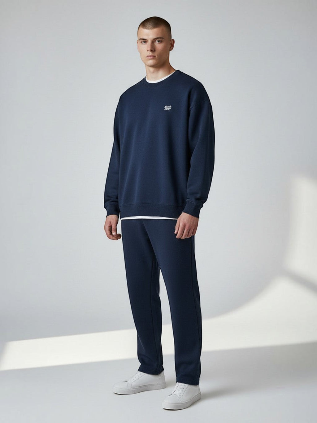 BeachBodyz® navy blue oversized sweatshirt made from organic cotton with a small embroidered logo on the chest.
