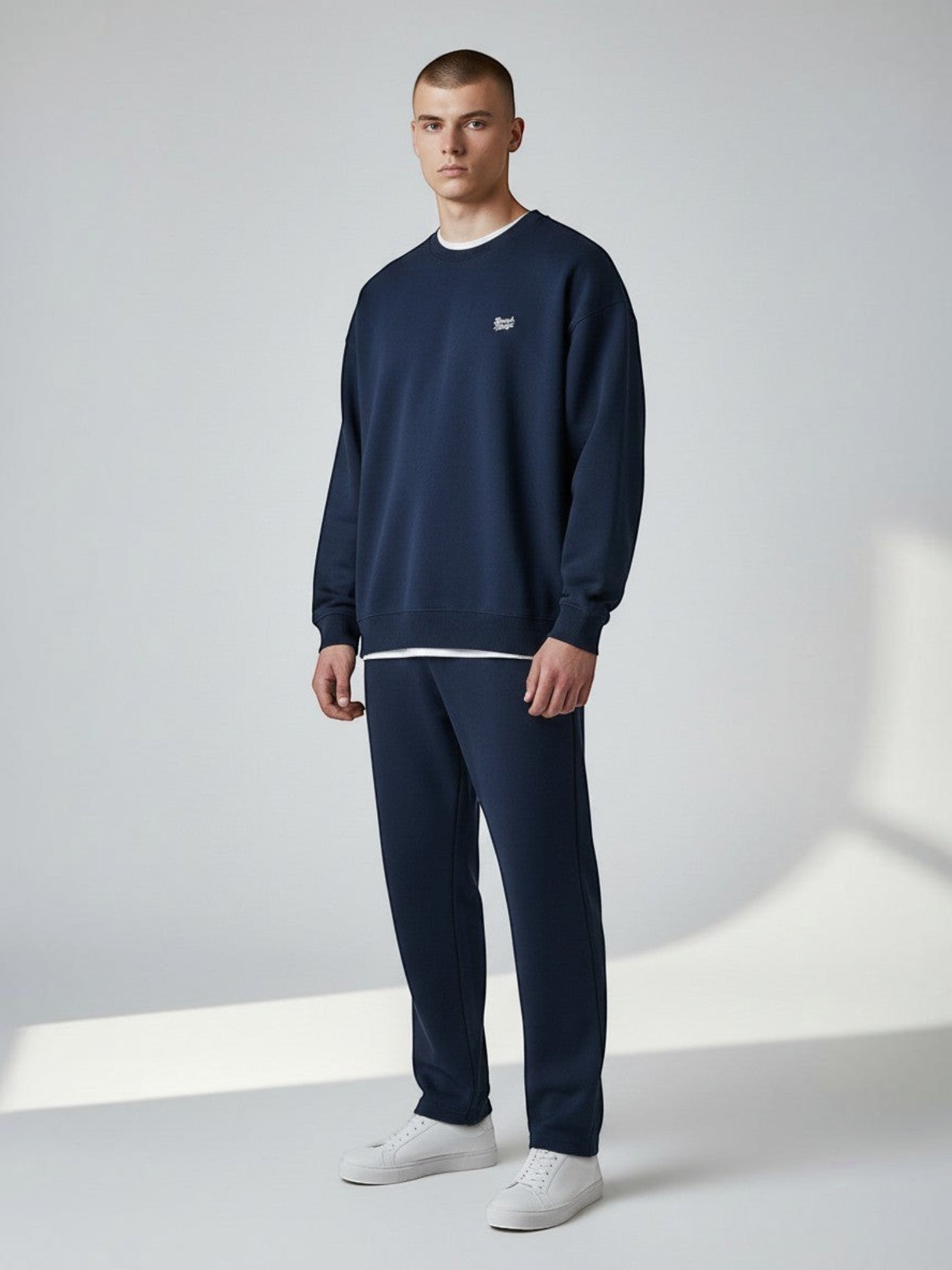 BeachBodyz® navy blue oversized sweatshirt made from organic cotton with a small embroidered logo on the chest.