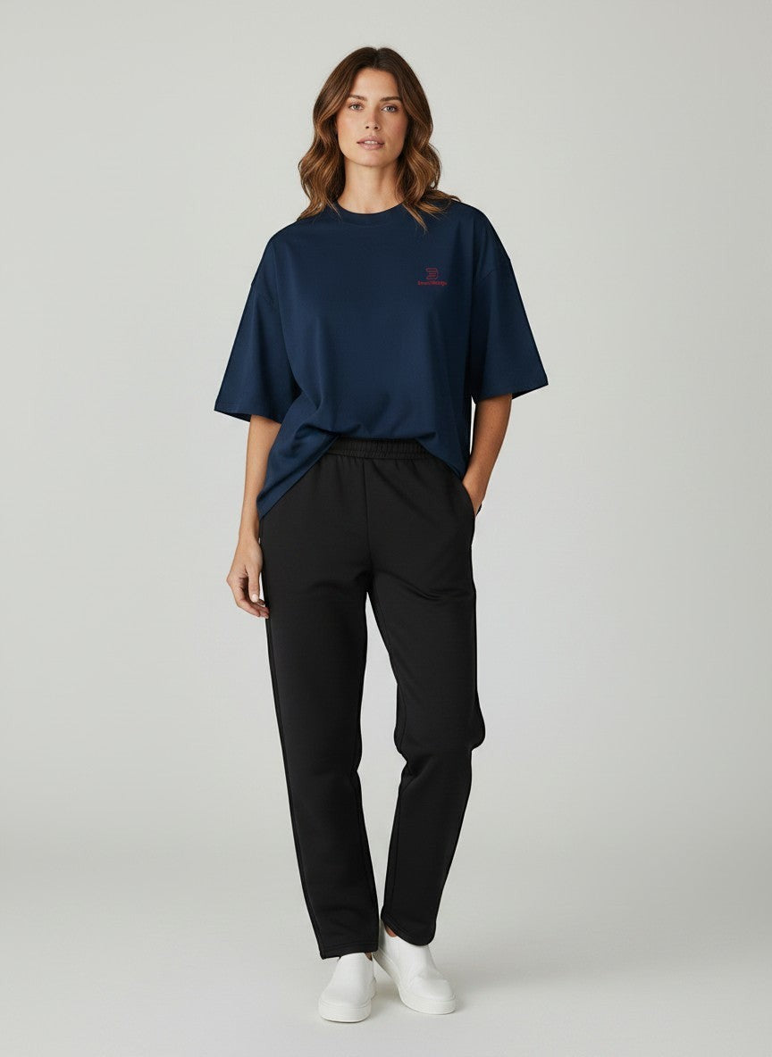 BeachBodyz® navy blue oversized t-shirt made from organic cotton with a small red embroidered logo on the chest.