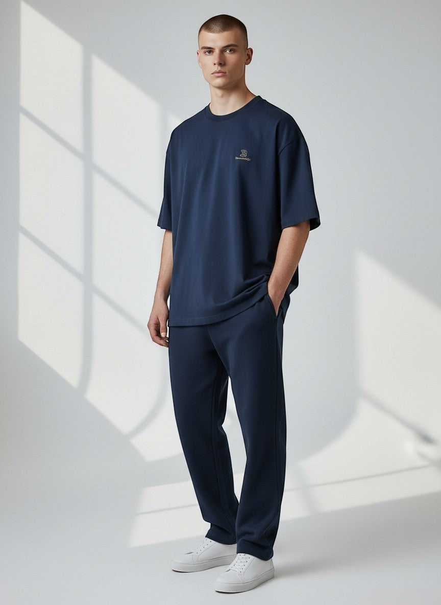 BeachBodyz® navy blue oversized t-shirt made from organic cotton with a small embroidered logo on the chest.