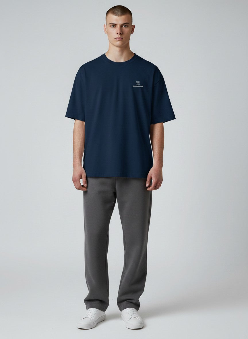 BeachBodyz® navy blue oversized t-shirt made from organic cotton with a small embroidered logo on the chest.