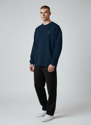 BeachBodyz® navy blue oversized sweatshirt made from organic cotton with subtle embroidered logo on chest.