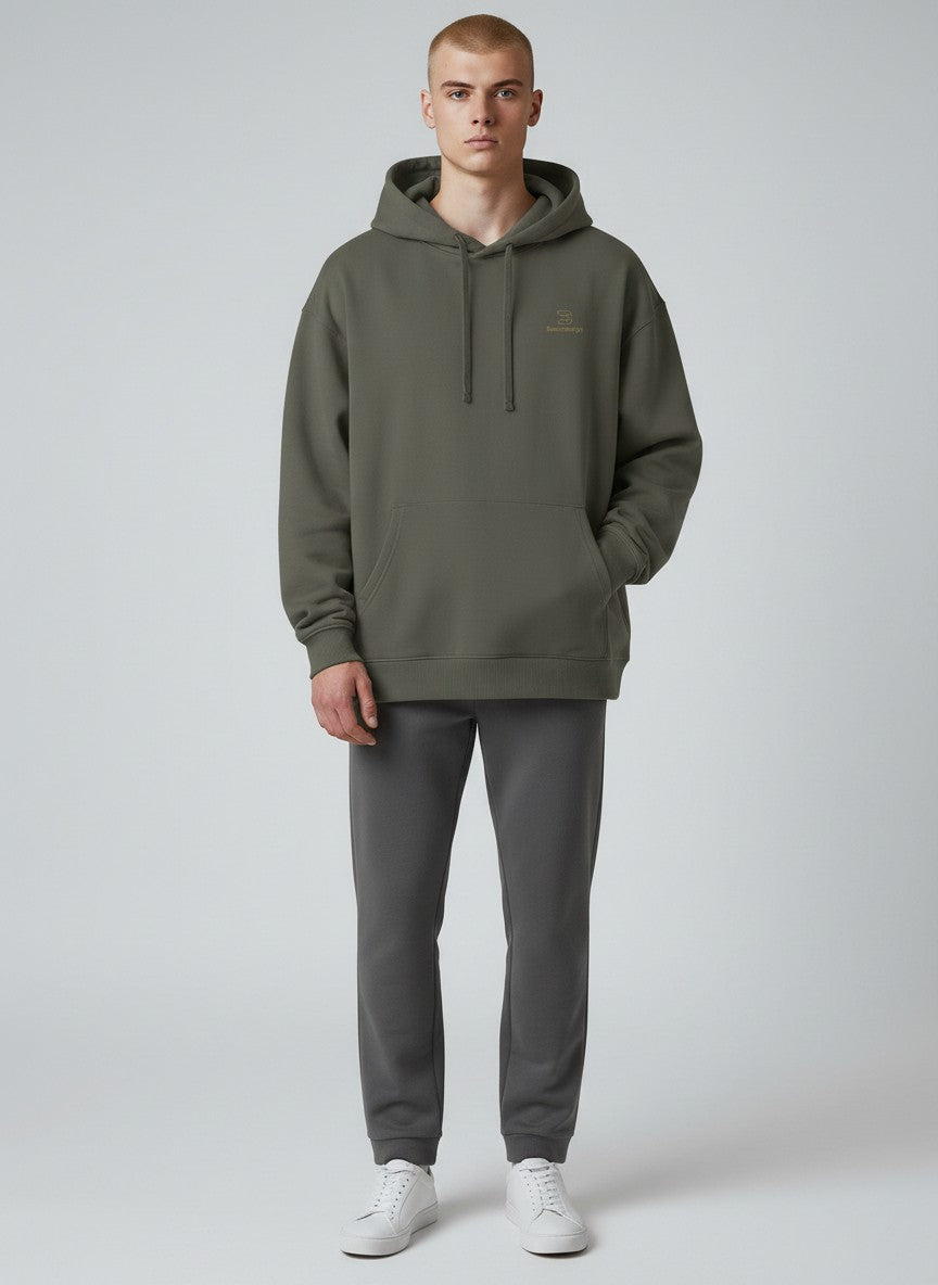 BeachBodyz® olive green oversized hoodie made from 400gsm bio-cotton with embroidered logo on chest.