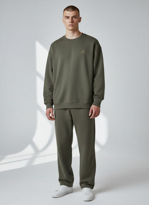 BeachBodyz® olive green oversized sweatshirt made from organic cotton with subtle embroidered logo on chest.
