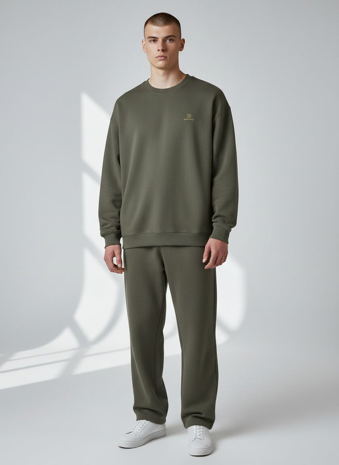 BeachBodyz® olive green oversized sweatshirt made from organic cotton with subtle embroidered logo on chest.