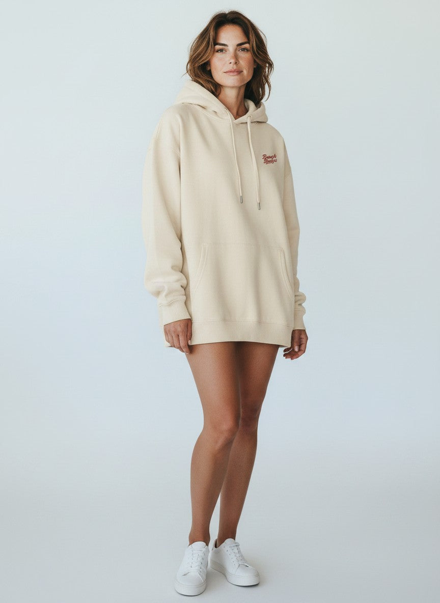 BeachBodyz® cream oversized hoodie made from 400gsm organic cotton with embroidered logo on chest.