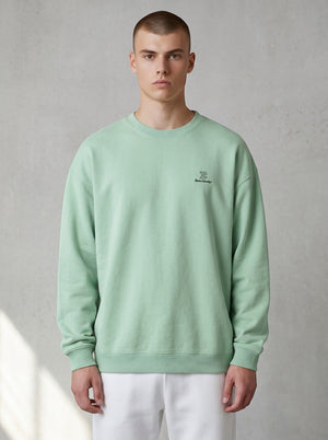 BeachBodyz® light mint green oversized sweatshirt with subtle embroidered logo on chest, made from organic cotton.