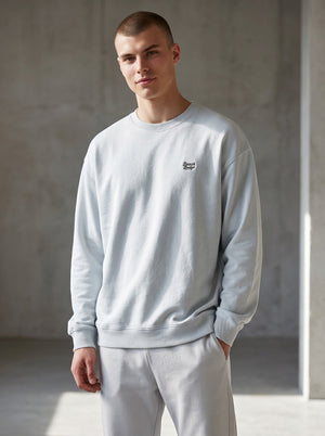 BeachBodyz® light blue oversized sweatshirt made from organic cotton with embroidered logo on chest.