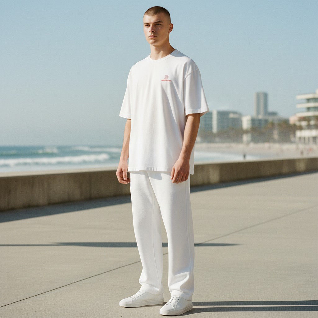 BeachBodyz® oversized grey marl cotton t-shirt with red logo embroidery on chest. Relaxed fit, crew neck, short sleeves.